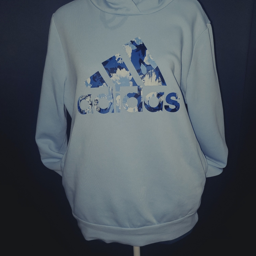 Adidas Powder Blue Hooded Sweatshirt - Picture 5 of 12